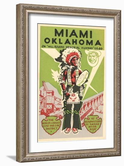 Miami, Oklahoma Travel Poster, Plains Indian, Route 66-null-Framed Art Print