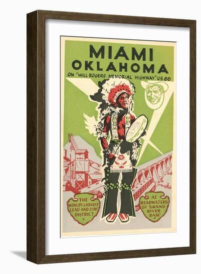 Miami, Oklahoma Travel Poster, Plains Indian, Route 66-null-Framed Art Print