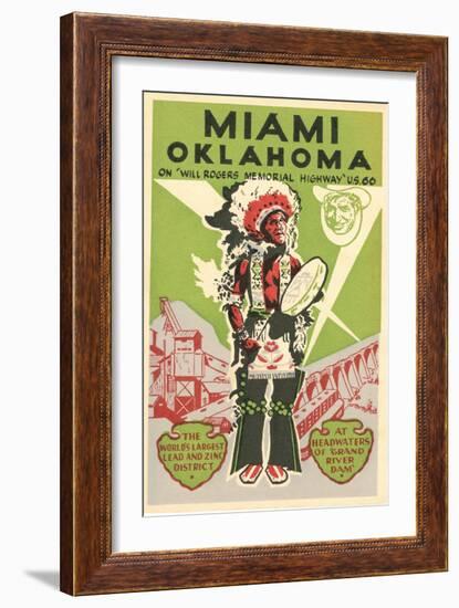 Miami, Oklahoma Travel Poster, Plains Indian, Route 66-null-Framed Art Print