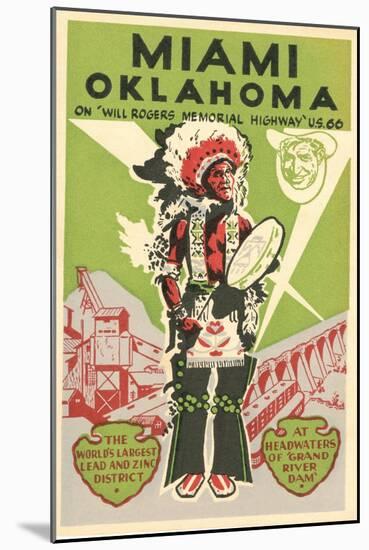 Miami, Oklahoma Travel Poster, Plains Indian, Route 66-null-Mounted Art Print