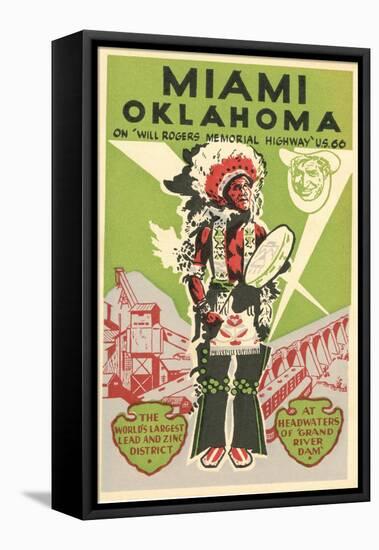 Miami, Oklahoma Travel Poster, Plains Indian, Route 66-null-Framed Stretched Canvas