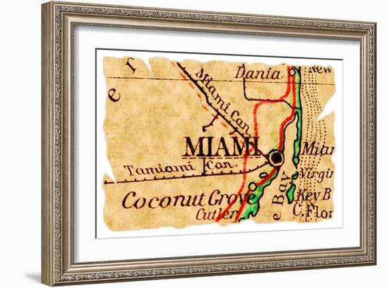 Miami Old Map-Pontuse-Framed Art Print