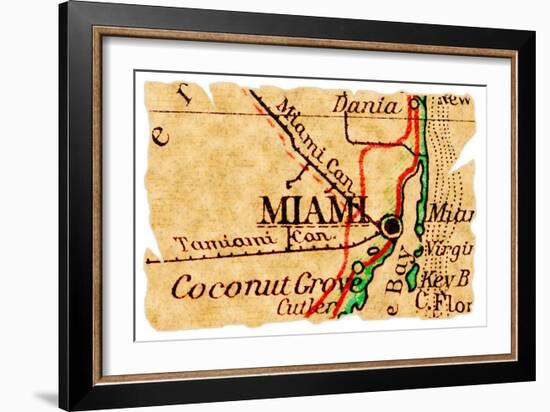 Miami Old Map-Pontuse-Framed Art Print