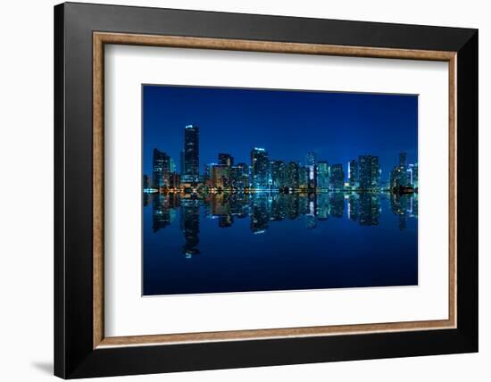 Miami Skyline at Night - Panoramic Image with Beautiful Water Reflections-badboo-Framed Photographic Print