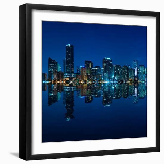 Miami Skyline at Night - Panoramic Image-badboo-Framed Photographic Print