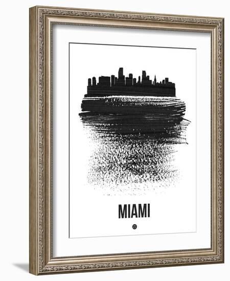 Miami Skyline Brush Stroke - Black-NaxArt-Framed Art Print