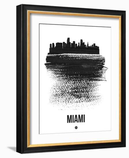 Miami Skyline Brush Stroke - Black-NaxArt-Framed Art Print