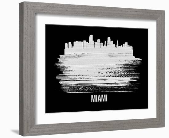 Miami Skyline Brush Stroke - White-NaxArt-Framed Art Print