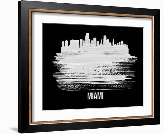 Miami Skyline Brush Stroke - White-NaxArt-Framed Art Print