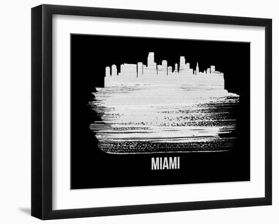 Miami Skyline Brush Stroke - White-NaxArt-Framed Art Print