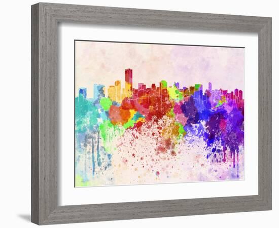 Miami Skyline in Watercolor Background-paulrommer-Framed Art Print