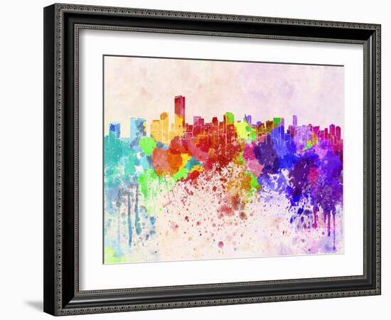 Miami Skyline in Watercolor Background-paulrommer-Framed Art Print