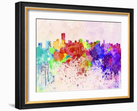 Miami Skyline in Watercolor Background-paulrommer-Framed Art Print