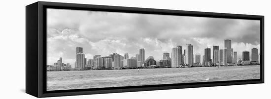 Miami Skyline Panorama in Black and White in the Day with Urban Skyscrapers and Cloudy Sky over Sea-Songquan Deng-Framed Premier Image Canvas