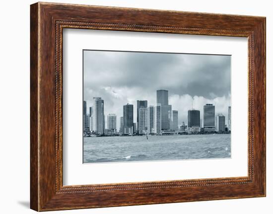 Miami Skyline Panorama in Black and White in the Day with Urban Skyscrapers and Cloudy Sky over Sea-Songquan Deng-Framed Photographic Print