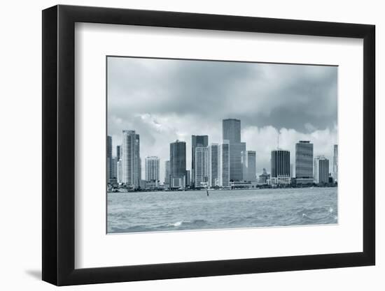 Miami Skyline Panorama in Black and White in the Day with Urban Skyscrapers and Cloudy Sky over Sea-Songquan Deng-Framed Photographic Print