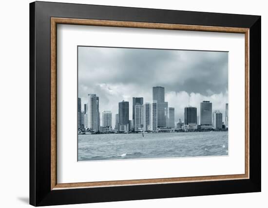 Miami Skyline Panorama in Black and White in the Day with Urban Skyscrapers and Cloudy Sky over Sea-Songquan Deng-Framed Photographic Print