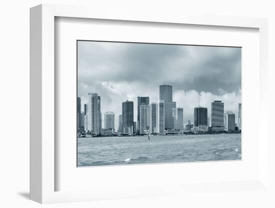 Miami Skyline Panorama in Black and White in the Day with Urban Skyscrapers and Cloudy Sky over Sea-Songquan Deng-Framed Photographic Print