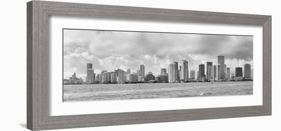 Miami Skyline Panorama in Black and White in the Day with Urban Skyscrapers and Cloudy Sky over Sea-Songquan Deng-Framed Photographic Print