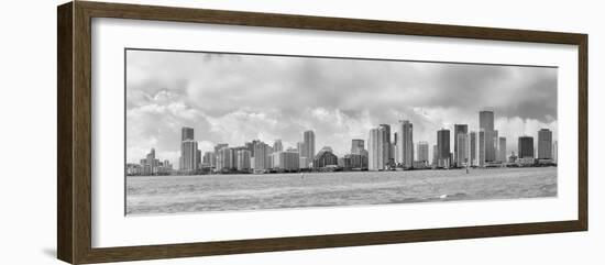 Miami Skyline Panorama in Black and White in the Day with Urban Skyscrapers and Cloudy Sky over Sea-Songquan Deng-Framed Photographic Print