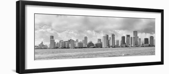 Miami Skyline Panorama in Black and White in the Day with Urban Skyscrapers and Cloudy Sky over Sea-Songquan Deng-Framed Photographic Print