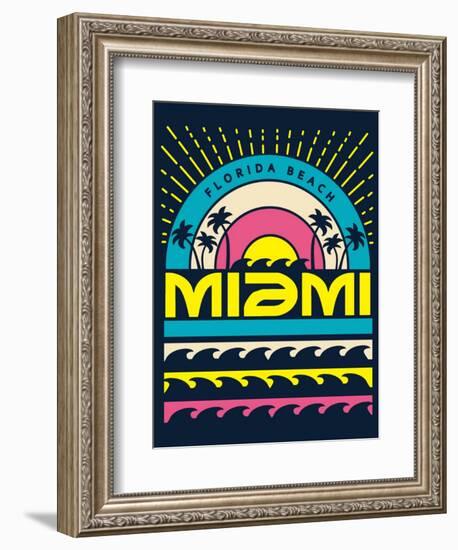 Miami Surf Typography, T-Shirt Graphics, Vectors-braingraph-Framed Art Print