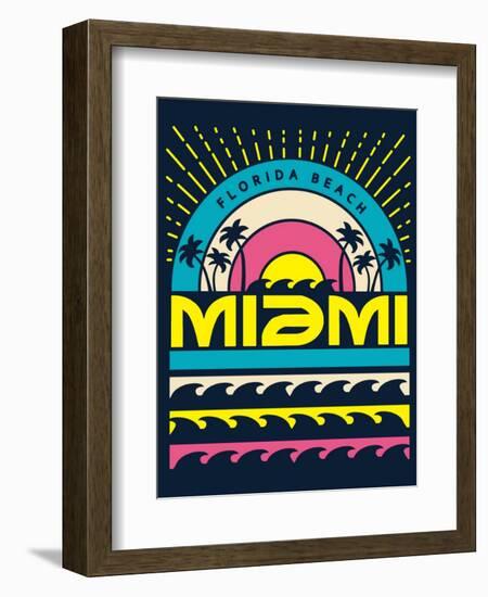 Miami Surf Typography, T-Shirt Graphics, Vectors-braingraph-Framed Art Print