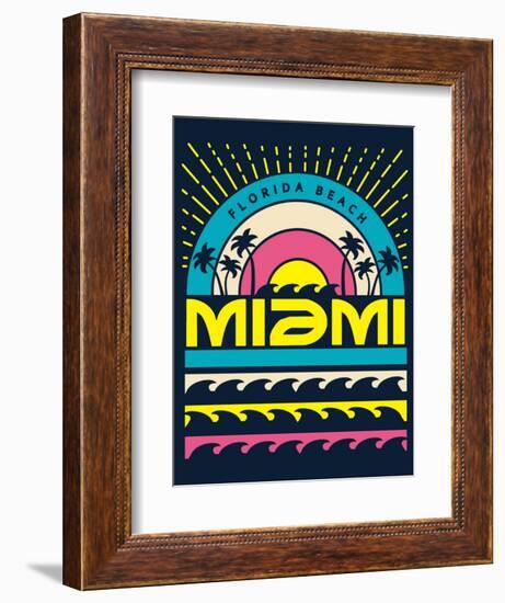 Miami Surf Typography, T-Shirt Graphics, Vectors-braingraph-Framed Art Print