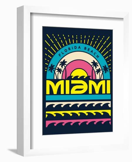 Miami Surf Typography, T-Shirt Graphics, Vectors-braingraph-Framed Art Print