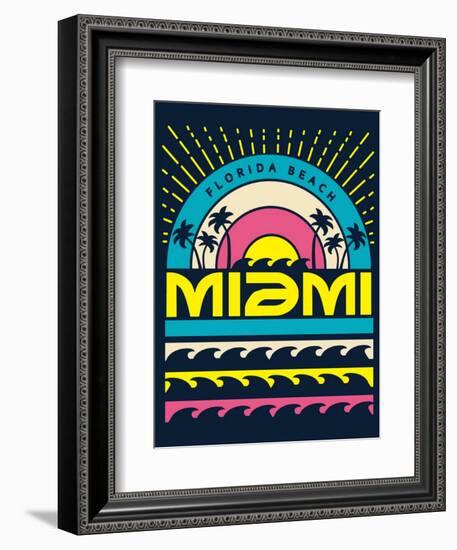 Miami Surf Typography, T-Shirt Graphics, Vectors-braingraph-Framed Art Print