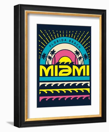 Miami Surf Typography, T-Shirt Graphics, Vectors-braingraph-Framed Art Print