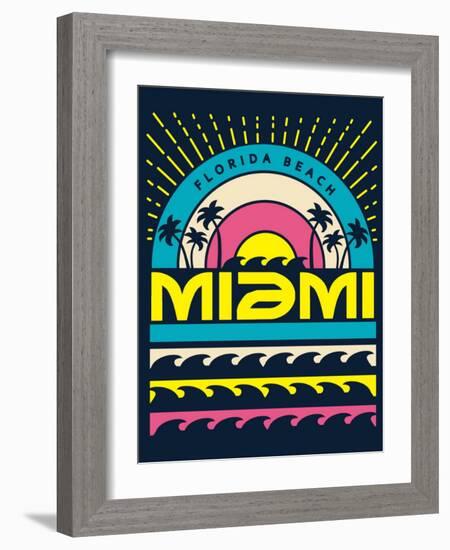 Miami Surf Typography, T-Shirt Graphics, Vectors-braingraph-Framed Art Print