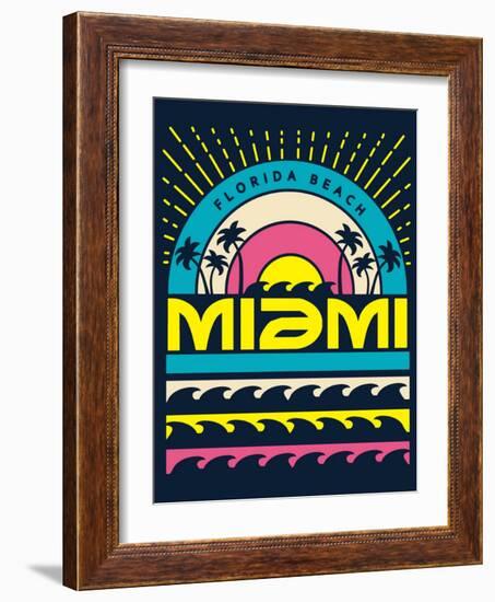 Miami Surf Typography, T-Shirt Graphics, Vectors-braingraph-Framed Art Print