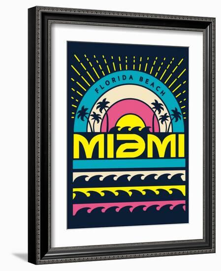 Miami Surf Typography, T-Shirt Graphics, Vectors-braingraph-Framed Art Print