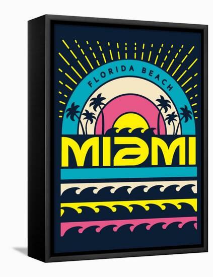 Miami Surf Typography, T-Shirt Graphics, Vectors-braingraph-Framed Stretched Canvas