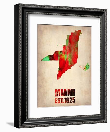 Miami Watercolor Map-NaxArt-Framed Art Print