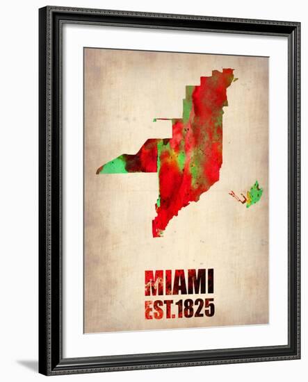 Miami Watercolor Map-NaxArt-Framed Art Print