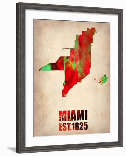 Miami Watercolor Map-NaxArt-Framed Art Print