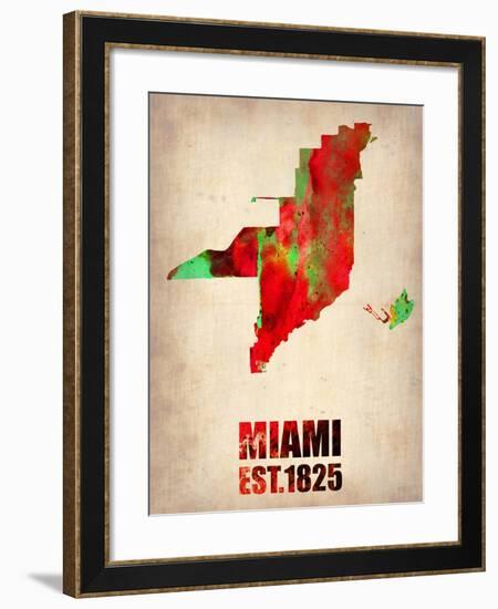 Miami Watercolor Map-NaxArt-Framed Art Print