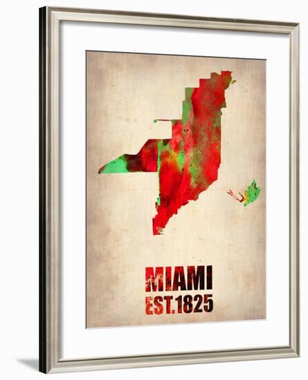 Miami Watercolor Map-NaxArt-Framed Art Print