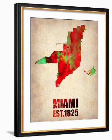 Miami Watercolor Map-NaxArt-Framed Art Print