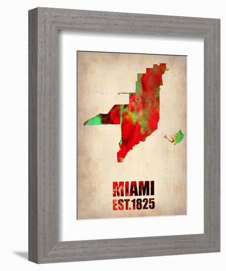 Miami Watercolor Map-NaxArt-Framed Art Print