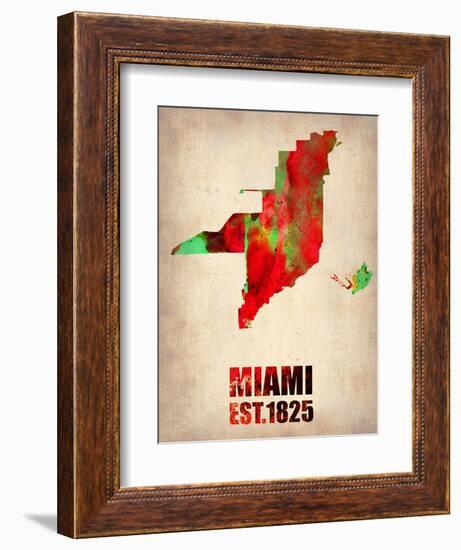 Miami Watercolor Map-NaxArt-Framed Art Print