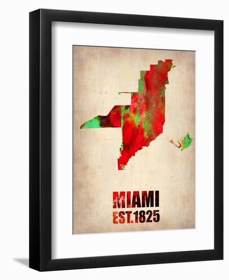 Miami Watercolor Map-NaxArt-Framed Art Print