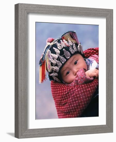 Miao Baby Wearing Traditional Hat, China-Keren Su-Framed Photographic Print