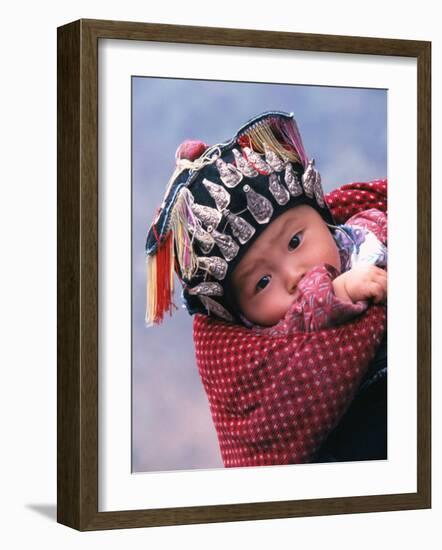 Miao Baby Wearing Traditional Hat, China-Keren Su-Framed Photographic Print