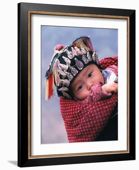 Miao Baby Wearing Traditional Hat, China-Keren Su-Framed Photographic Print