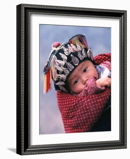 Miao Baby Wearing Traditional Hat, China-Keren Su-Framed Photographic Print