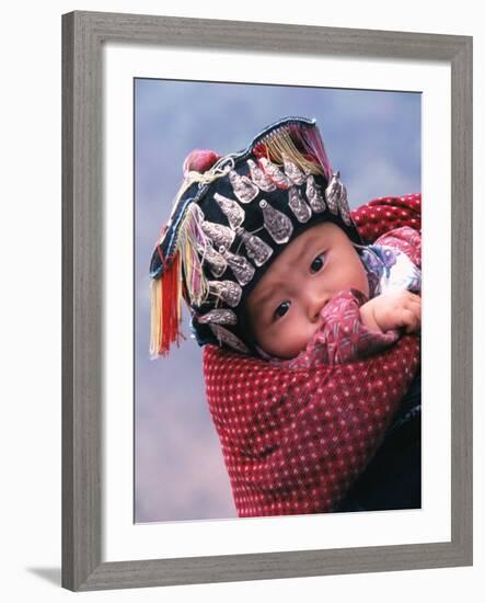 Miao Baby Wearing Traditional Hat, China-Keren Su-Framed Photographic Print