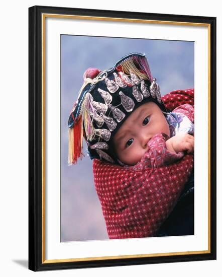 Miao Baby Wearing Traditional Hat, China-Keren Su-Framed Photographic Print